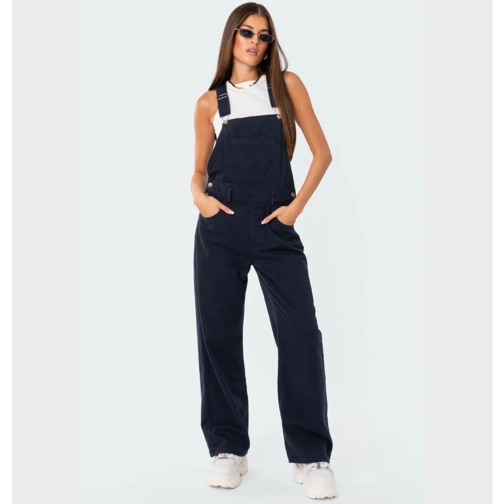 🔥NWT Edicted Skater Wide Leg Dark Blue Denim Overalls Size Small